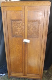 Double Door Carved Oak Wardrobe