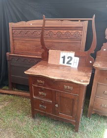 1900s Three Piece American Oak Bedroom Set