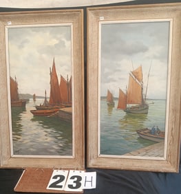 Pair of Signed J. Tzeuguen Oil on Canvas Paintings