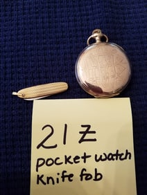 Civil War Gold Plated Pocket Watch dated 1861 and Knife Fob
