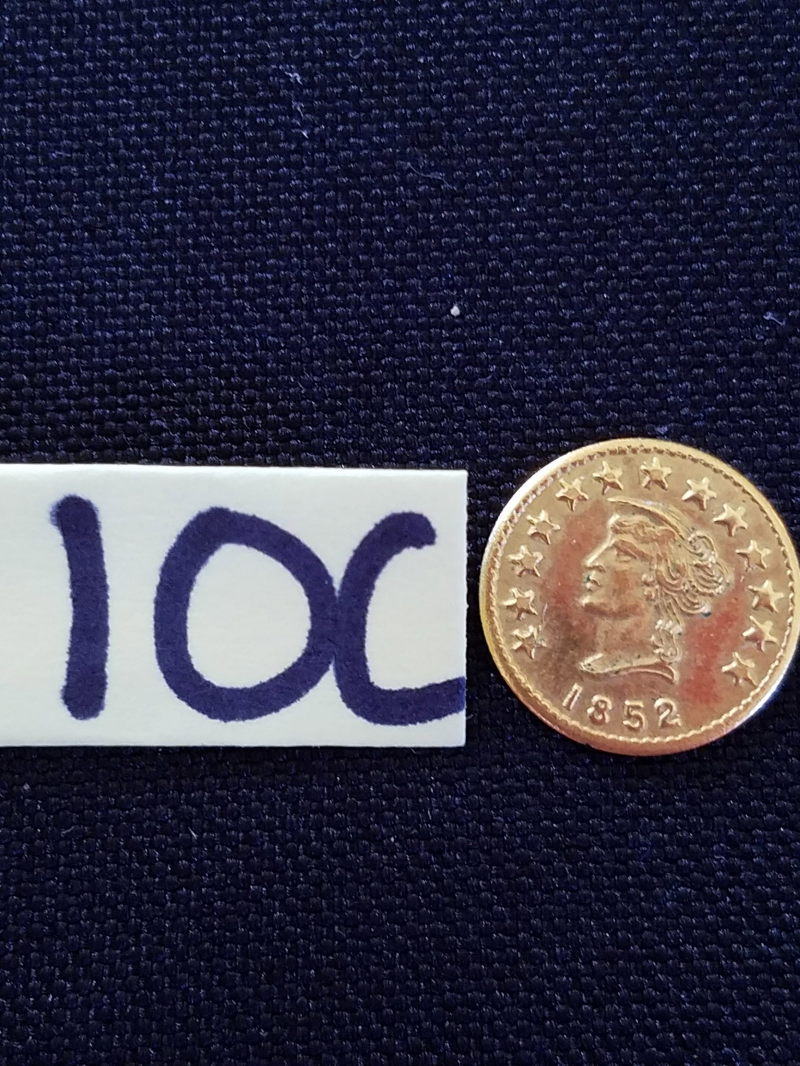 American 1852 50¢ California Gold Coin: American 1852 50¢ California gold coin. 100% gold. In circulated condition. See photos.