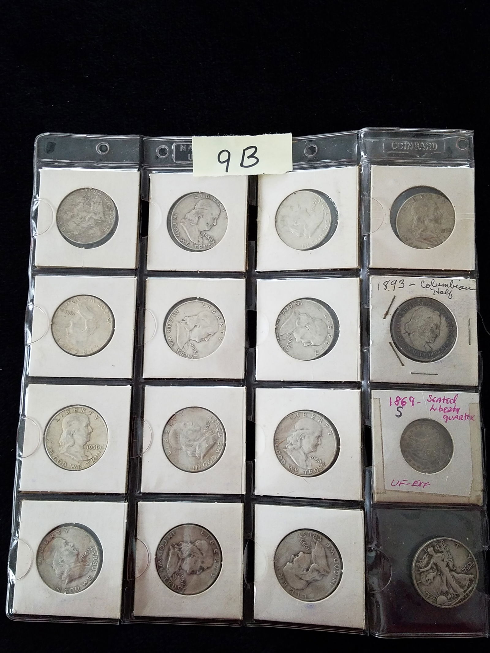 Lot of Miscellaneous Silver Coin: Lot of miscellaneous silver coins. $7.75 face value. $6.50 of Franklin half dollars. 50¢ of Walking Liberty half dollar. 50¢ of 1893 Columbian half dollar (World Columbian Exposition, Chicago). 25¢