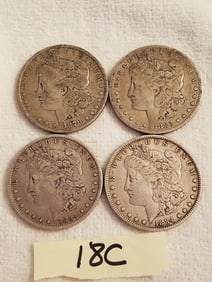 Four US Morgan Silver Dollars