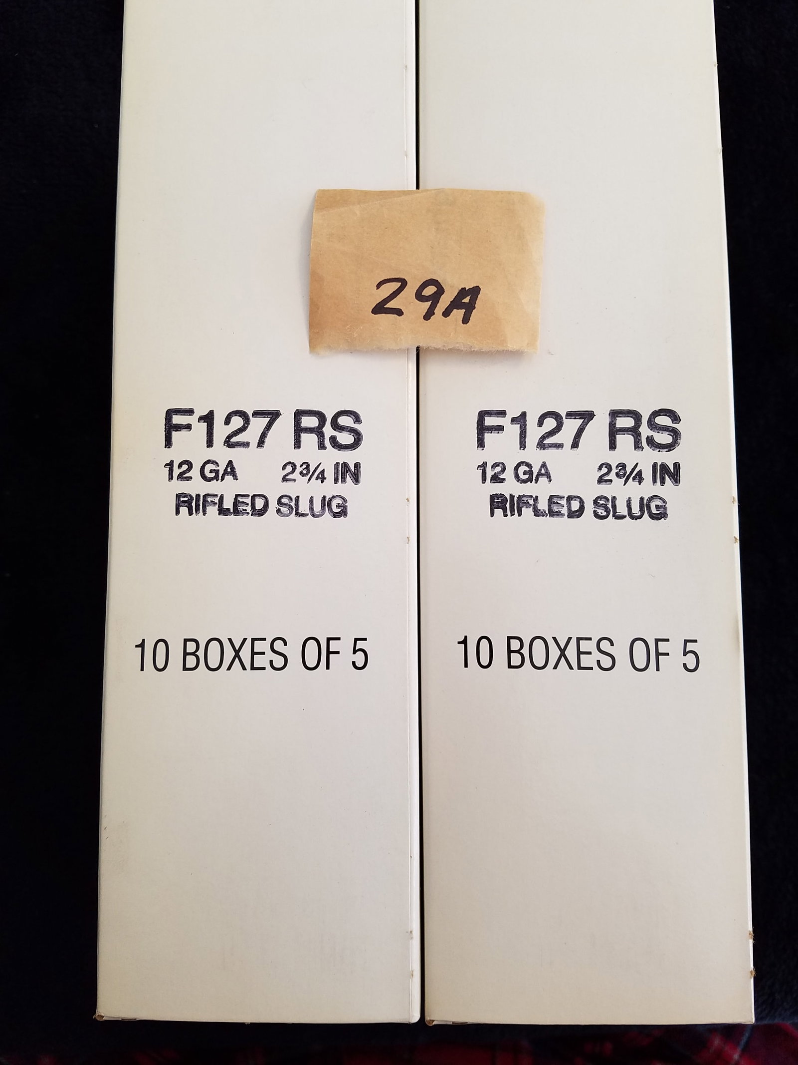 Federal 12 Gauge 2.75" Rifled Slug Ammo: Federal 12 gauge 2.75" rifled slug ammunition. 20 boxes total - all new. Five rounds per box, 100 rounds total. See photos.