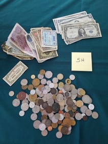 Large Collection of Foreign Coins and Paper Currency