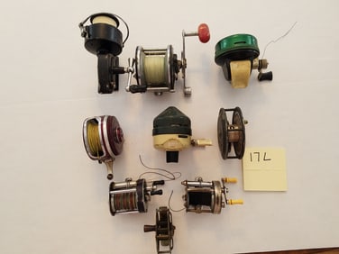 Nine Vintage Fishing Reels