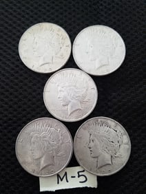 Late Listing: Five US Peace Silver Dollars