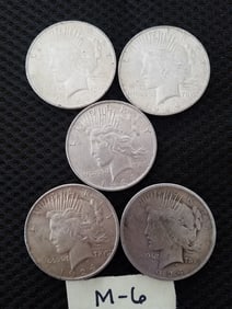 Late Listing: Five US Peace Silver Dollars
