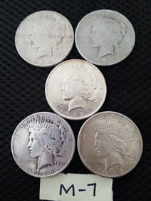 Late Listing: Five US Peace Silver Dollars