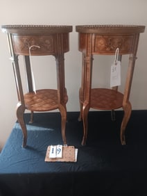 Pair of Matching 1930s Signed Italy Marquetry Tables