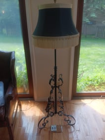 Fancy 1900s American Wrought Iron Electric Floor Lamp