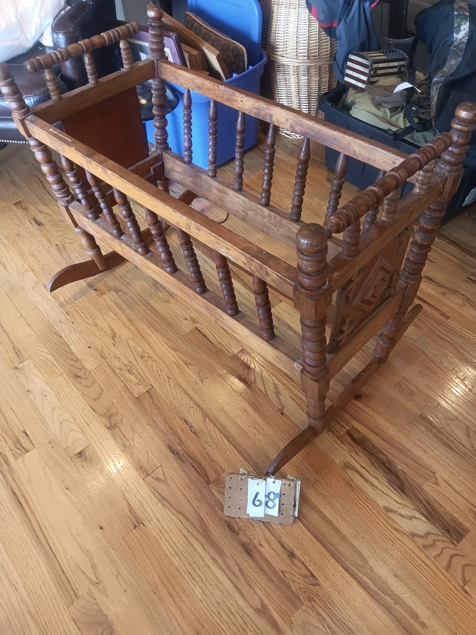 19c Spool Baby Cradle with Card Ends: 19th century Spool baby cradle with card ends. From the Dr. Thomas Fallon Collection.