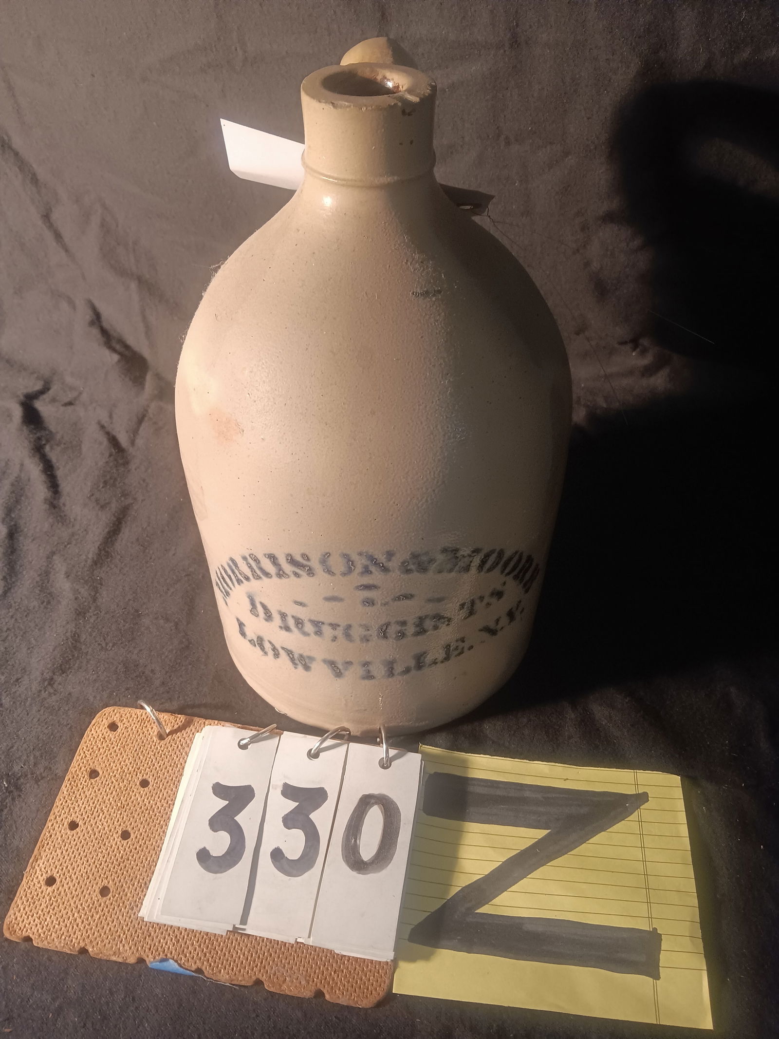 19c Morrison & Moors Druggists Lowville, NY Stoneware Jug: Unusual 19th century Morrison & Moors Druggists Lowville, NY stoneware jug in excellent condition. 7" dia. x 11.25"h. See photos. From the Fairmont, NY estate of Carrie Gannett, and advanced antique,