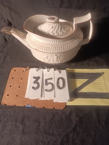 Early 1800s American Porcelain Teapot with Sterling Silver Spout