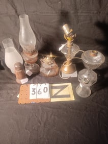 Six 18c to 19c Kerosene and Oil Lamps
