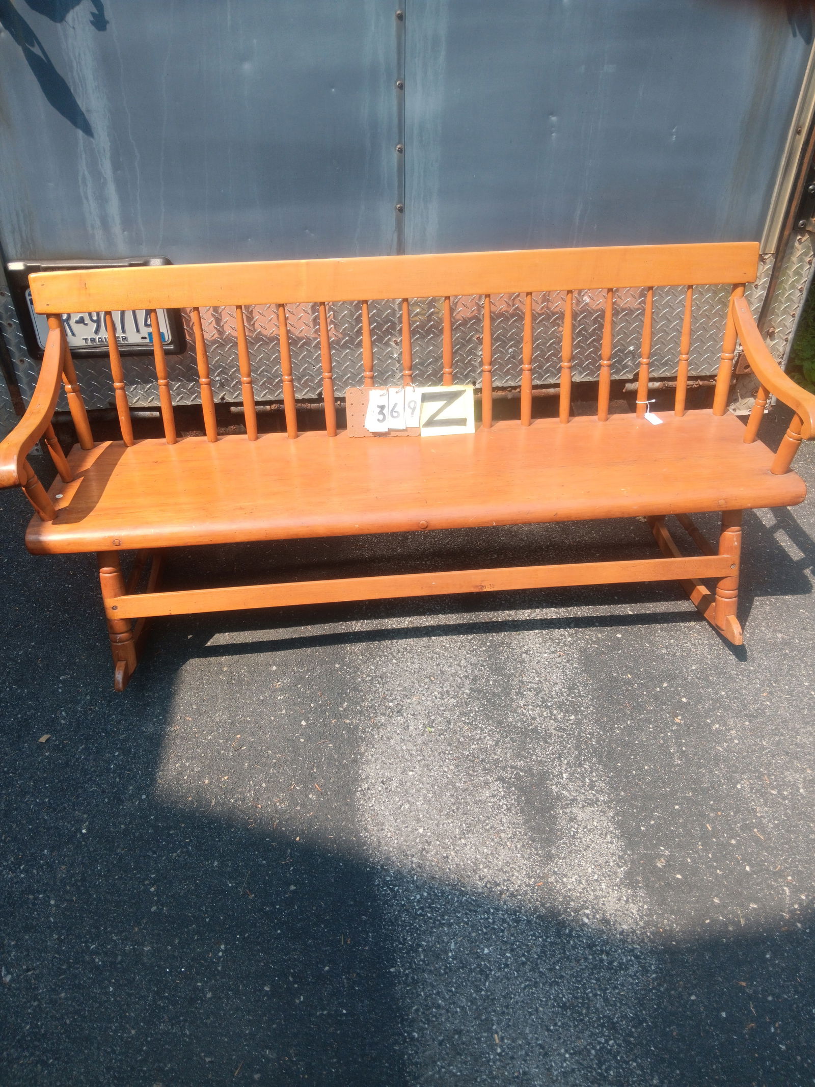 1830s American Rocking Settee: 1830s American rocking settee with maple arms and pine seat, nicely refinished. 62"w x 29"d x 28.15"h. See photos. From the Fairmont, NY estate of Carrie Gannett, and advanced antique, art and jewelry