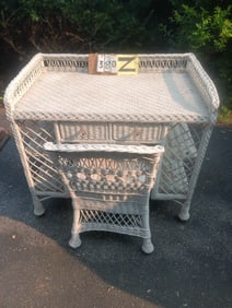 Matching 1900s Bar Harbor Maine Wicker Desk and Chair Set
