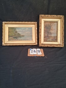 Two 19c Oil on Academy Board Paintings
