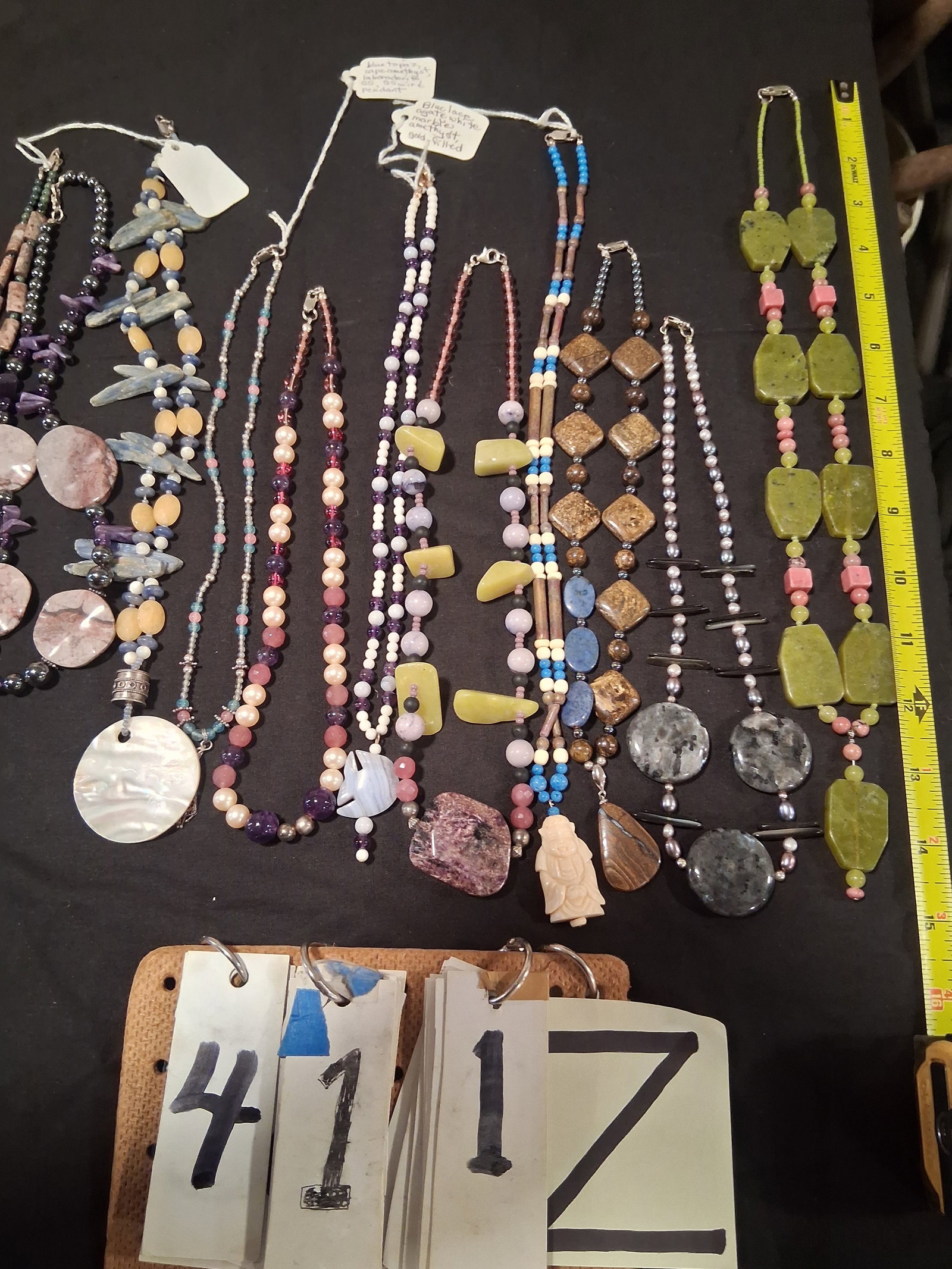 50 Handmade Estate Necklaces: 50 handmade estate necklaces. Made with gems of quality and sterling lobster clasps. All one of a kind. From the Fairmont, NY estate of Carrie Gannett, and advanced antique, art and jewelry collector.