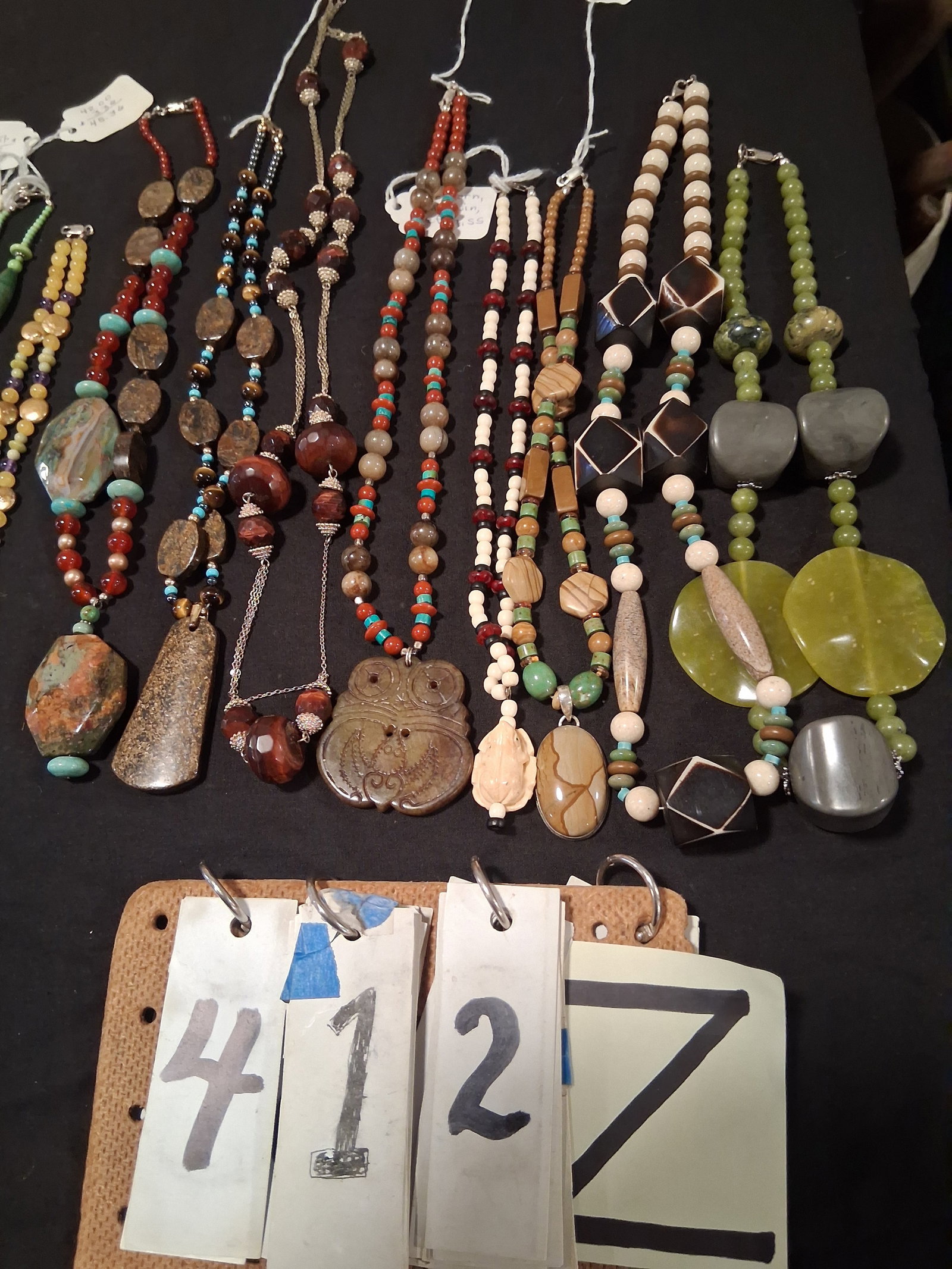 50 Handmade Estate Necklaces: 50 handmade estate necklaces. Made with gems of quality and sterling lobster clasps. All one of a kind. From the Fairmont, NY estate of Carrie Gannett, and advanced antique, art and jewelry collector.