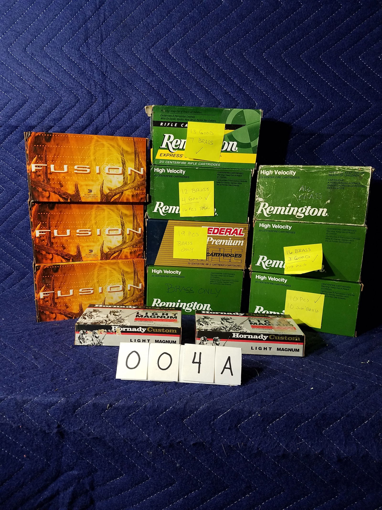 7mm-08 Ammo: 7mm-08 ammunition. Three boxes of Fusion, 120 grain (27 rounds) and 140 grain (20 rounds). Two boxes of Hornady, 139 grain (40 rounds). Six boxes of Remington, 120 grain (3 rounds) and 140 grain (27