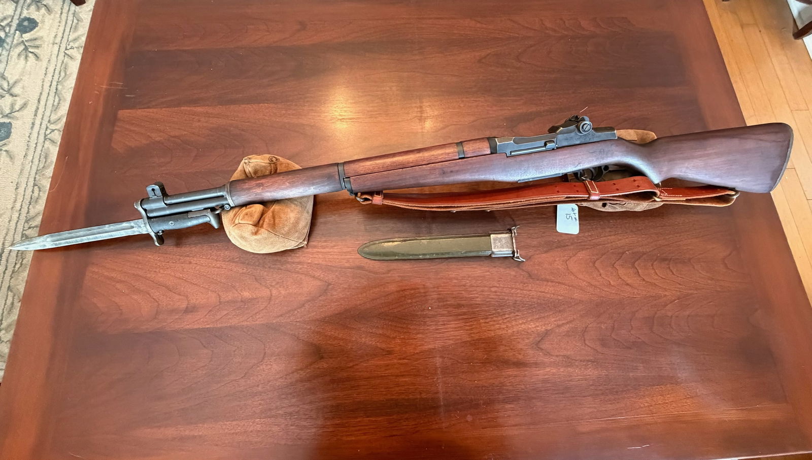 Springfield Armory M1: Springfield Armory M1. 30 caliber. 22" barrel. Comes with matching bayonet and scabbard. Period correct leather sling. Serial No. 765646. See photos.