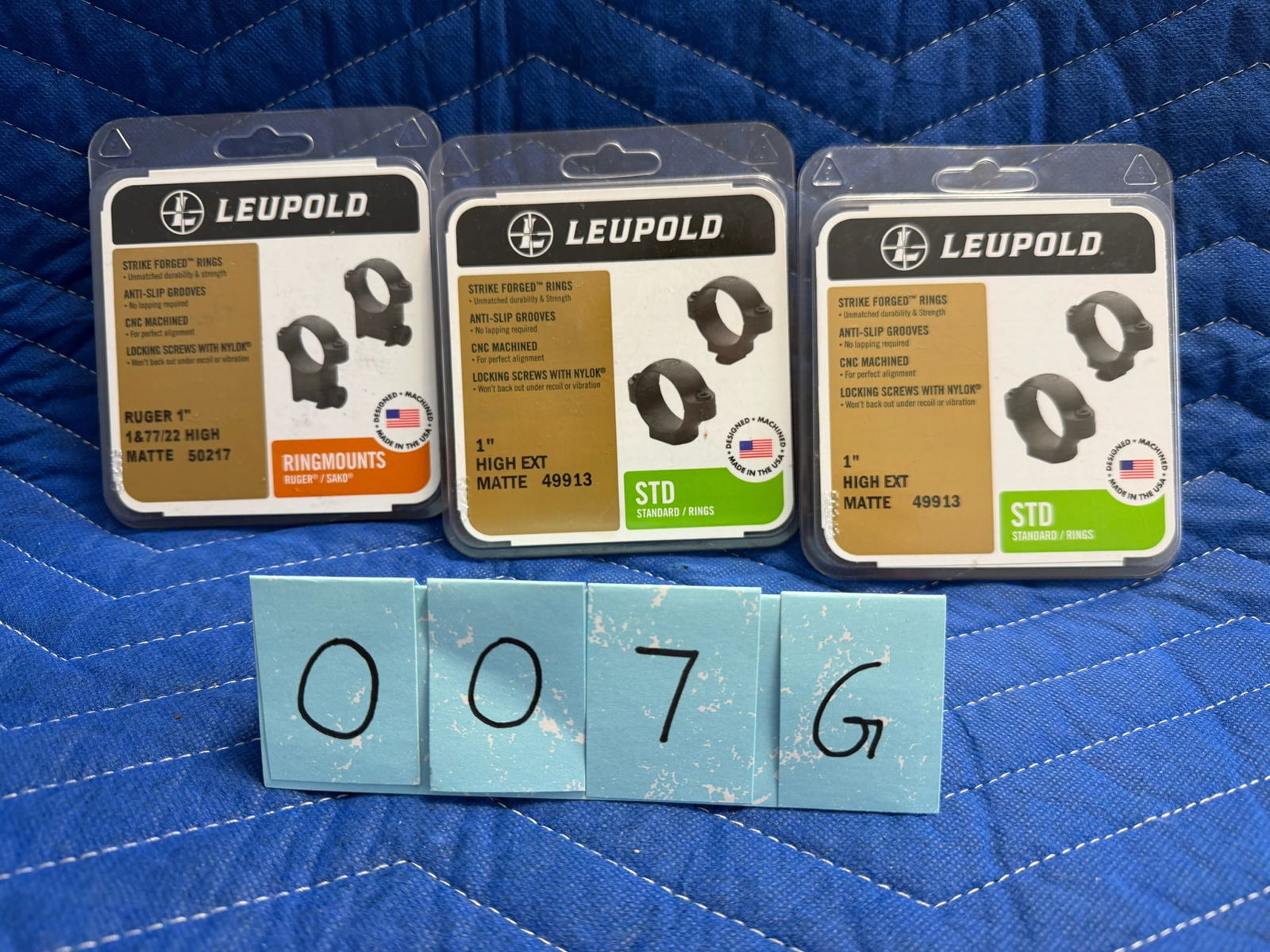 Leupold Scope Rings: Leupold scope rings. Two new one inch tube, high extension, matte, Part. No 49913. One new one inch tube, for a Ruger No. 1 of Ruger No. 77, matte, Part No. 50217. See photos.