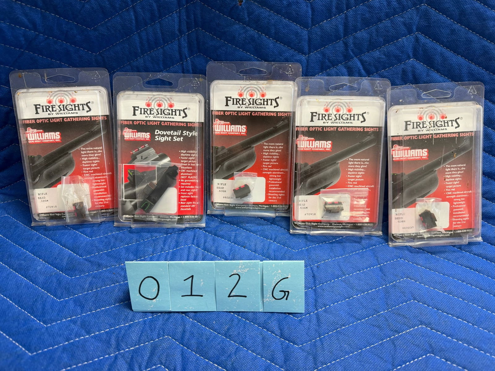 Six FireSights by Williams Fiber Optic Gun Sights: Six FireSights by Williams fiber optic light gather gun sights. New in the packages. Two Part No. 70918. Two Part No. 60237. One Part No. 60238. One Part No. unknown (fits numerous guns). See photos.