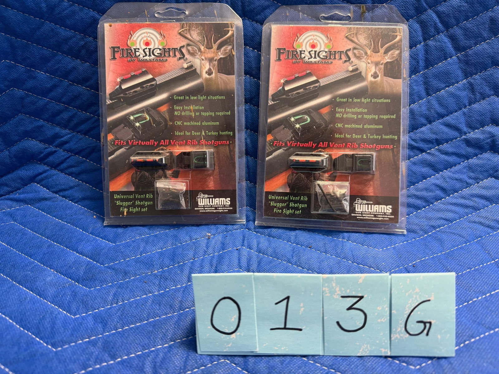 Five FireSights by Williams Fiber Optic Gun Sights: Five FireSights by Williams fiber optic light gather gun sights. New in the packages. One muzzleloader Part No. 66656. One muzzleloader Part No. 66657. One muzzleloader Part No. 66658. Two for vent ri