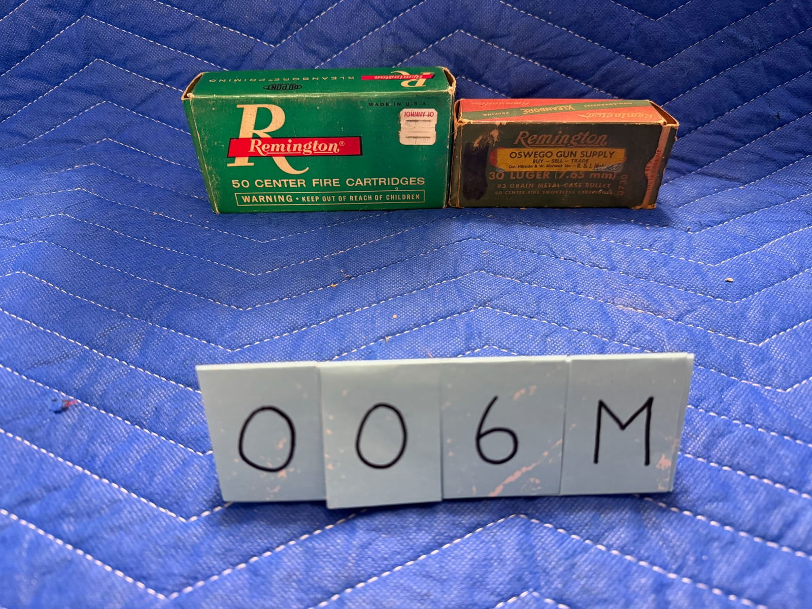 30 Luger Ammo: 30 Luger ammunition. One box of Remington, 93 grain metal case (42 rounds). One box of Remington Kleanbore, 93 grain MC bullet (50 rounds). 92 rounds total. See photos.