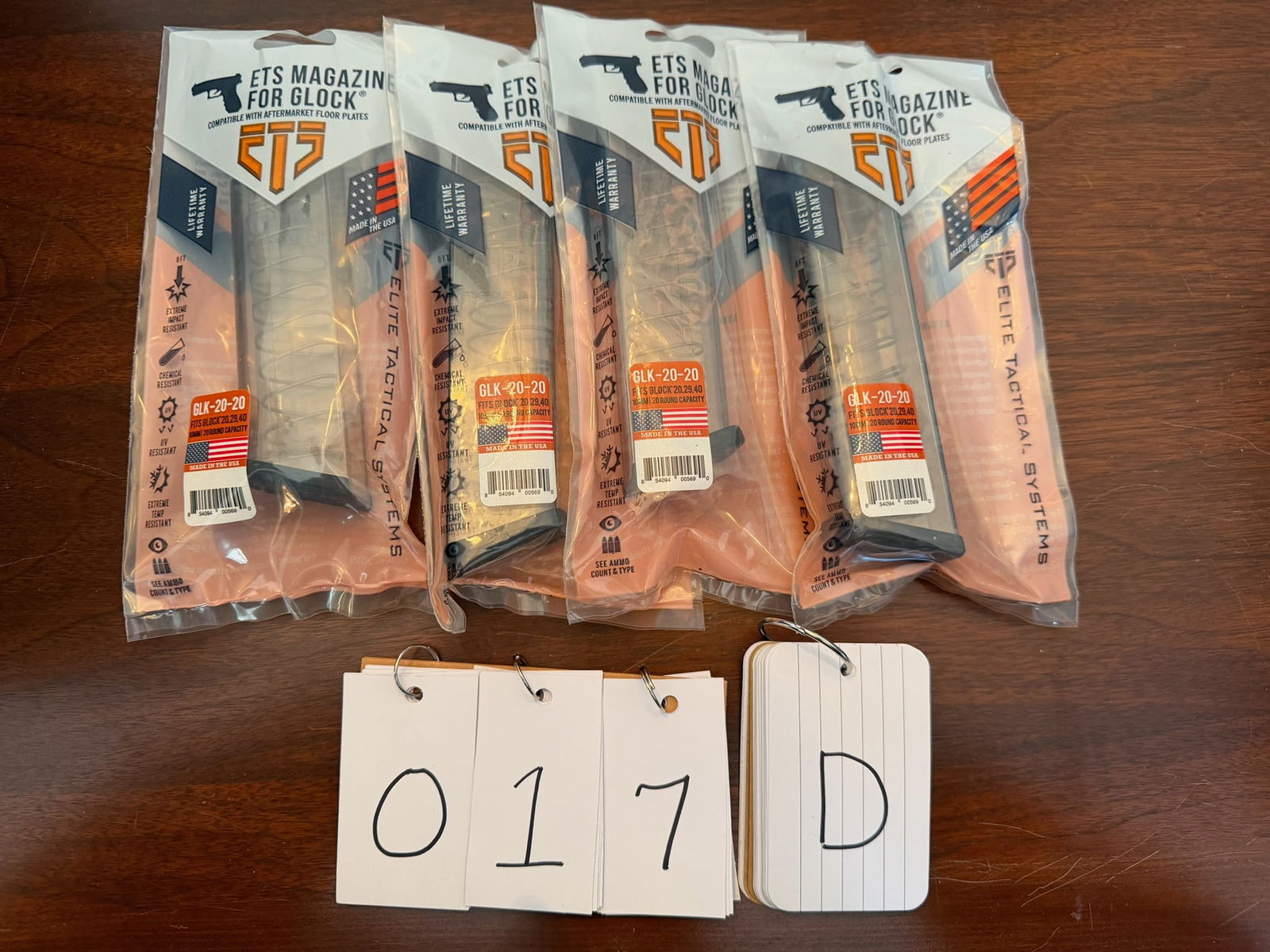 Four New ETS Magazines for Glocks: Four new ETS magazines for Glocks. Fits Glock Models 20/29/40. 20 round, 10mm. New in the packages. See photos. LEO, FFL OR OUT OF STATE SALES ONLY. MAGAZINES ARE NOT NYS COMPLIANT.