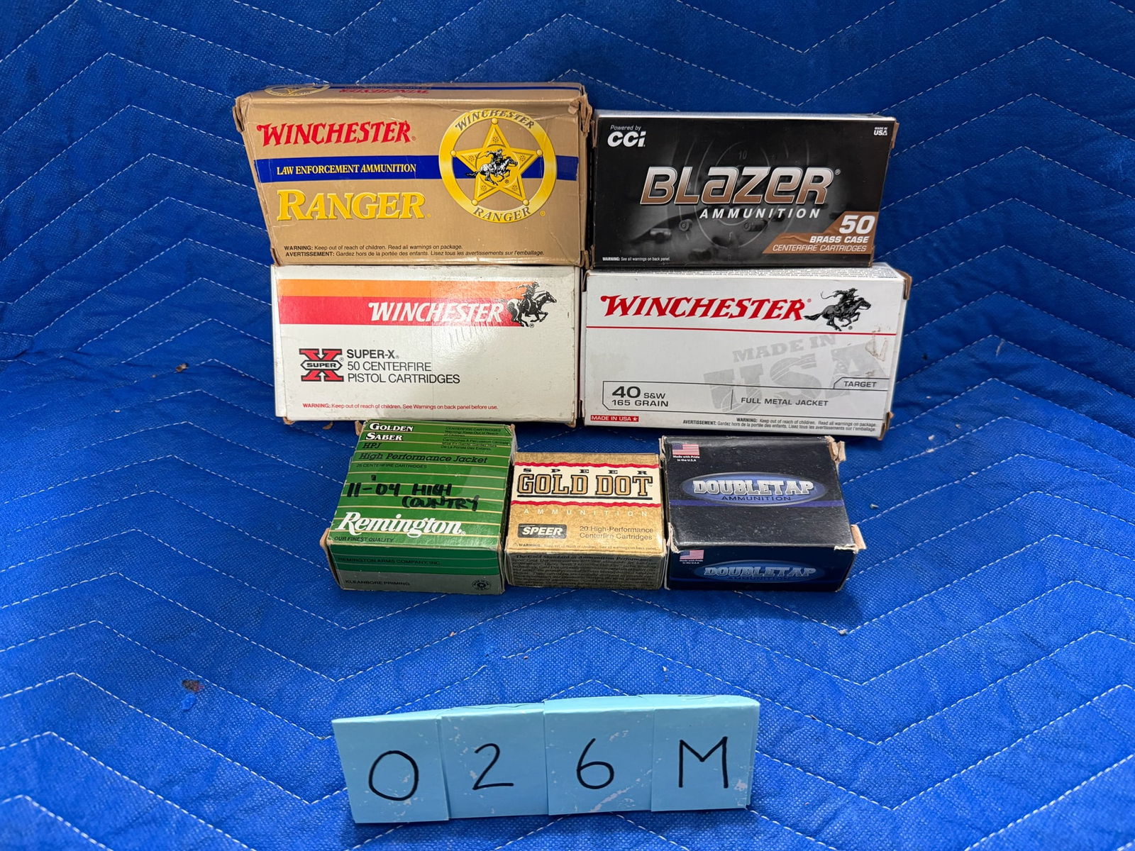 40 Smith & Wesson Ammo: 40 Smith & Wesson Ammunition. One box of Winchester, 165 grain FMJ (50 rounds). One box of Blazer, 165 grain FMJ (50 rounds). One box of Remington, 165 grain brass JHP (25 rounds). One box of Winchest