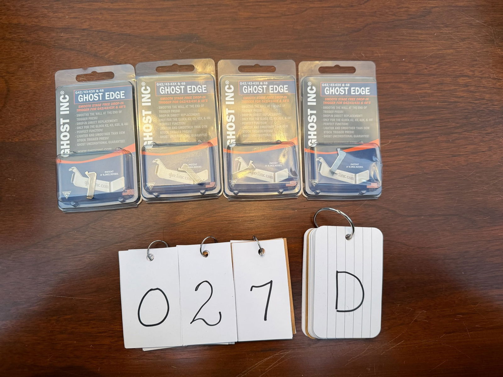 Four Ghost Inc. Ghost Edge Smooth Stage Free Drop-In Triggers: Four Glock Model 42/43/43X/48 Ghost Edge Smooth Stage Free Drop-In Triggers. See photos.