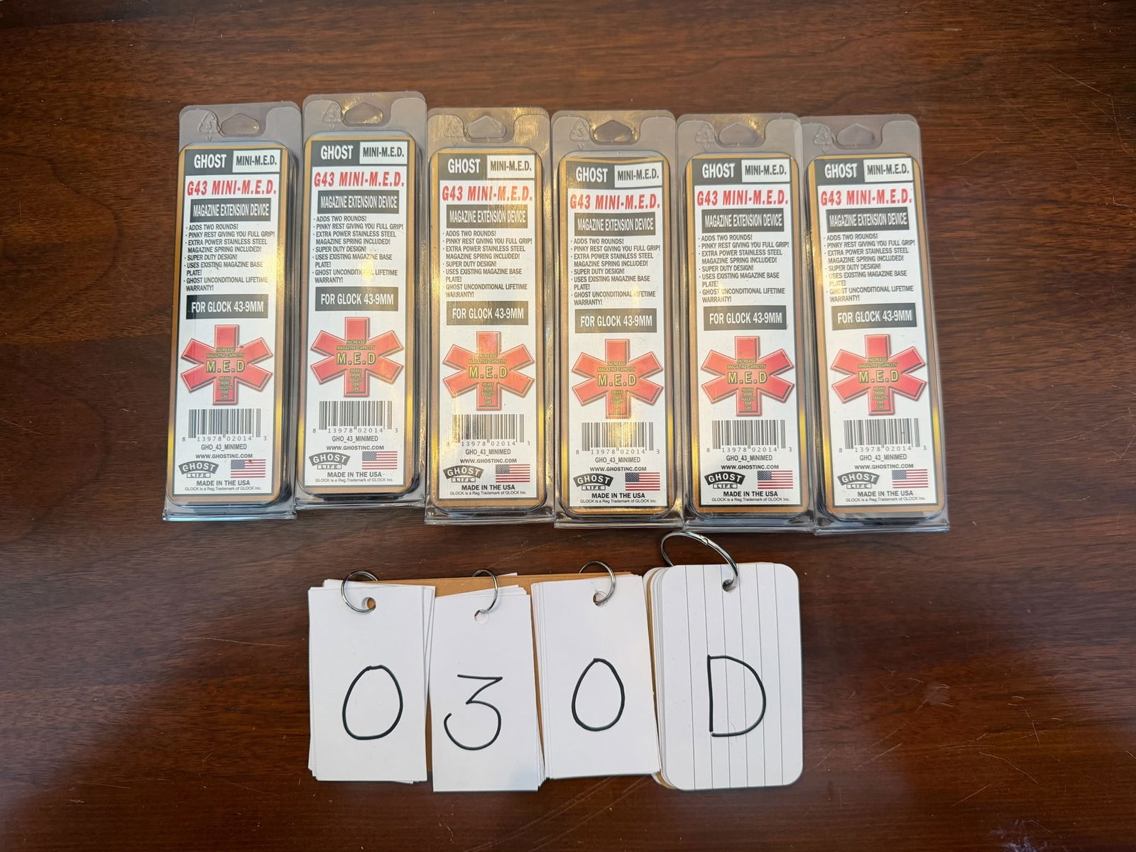 Six Glock Model 43 Mini Magazine Extension Devices by Ghost: Six Glock Model 43 mini magazine extension devices by Ghost. New in the packages. For Glock Model 43, 9mm. Adds two rounds to a magazine. See photos.