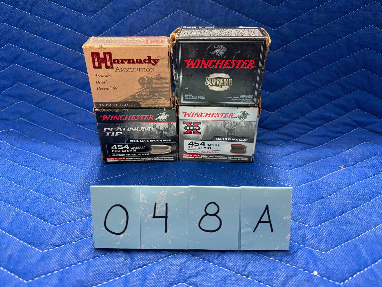 454 Casull and 455 Webley Ammo: 454 Casull and 455 Webley ammunition. 454 Casull: One box of Winchester, 250 grain JHP (20 rounds). Two boxes of Winchester, 260 grain platinum tip HP (22 rounds and 16 brass casings). 455 Webley, MK-