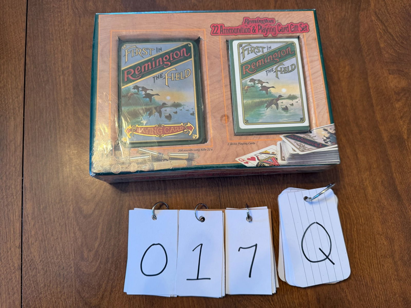 Remington 22 Ammunition and Playing Card Gift Set: Remington 22 Ammunition and Playing Card Gift Set. Comes with two decks of playing cards and 200 rounds of 22LR ammunition. Sealed in the box. See photos.