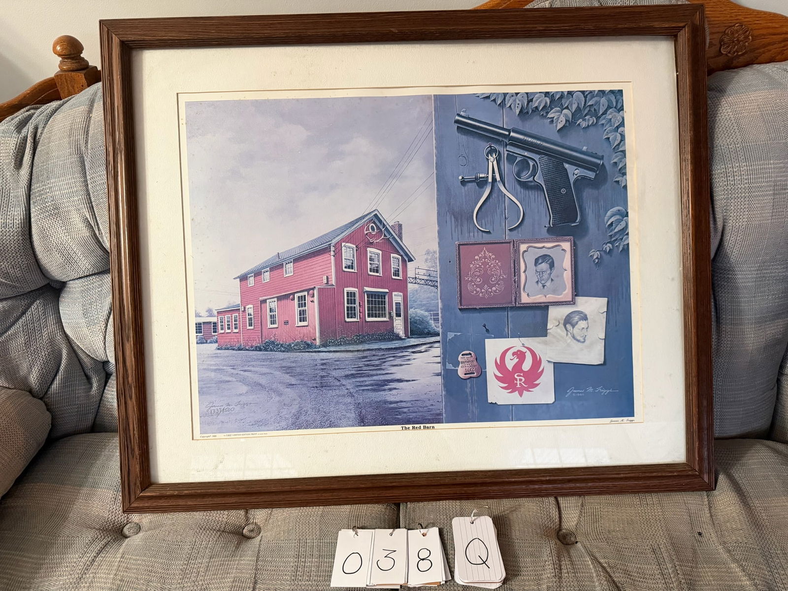 Ruger Collectable Items: Ruger collectable items. One Ruger Limited Print titled "The Red Barn", No. 1337 of 1500. Copyright 1986 by James M. Triggs. One Ruger Firearms patch. One Ruger Firearms ashtray. One Ruger Firearms