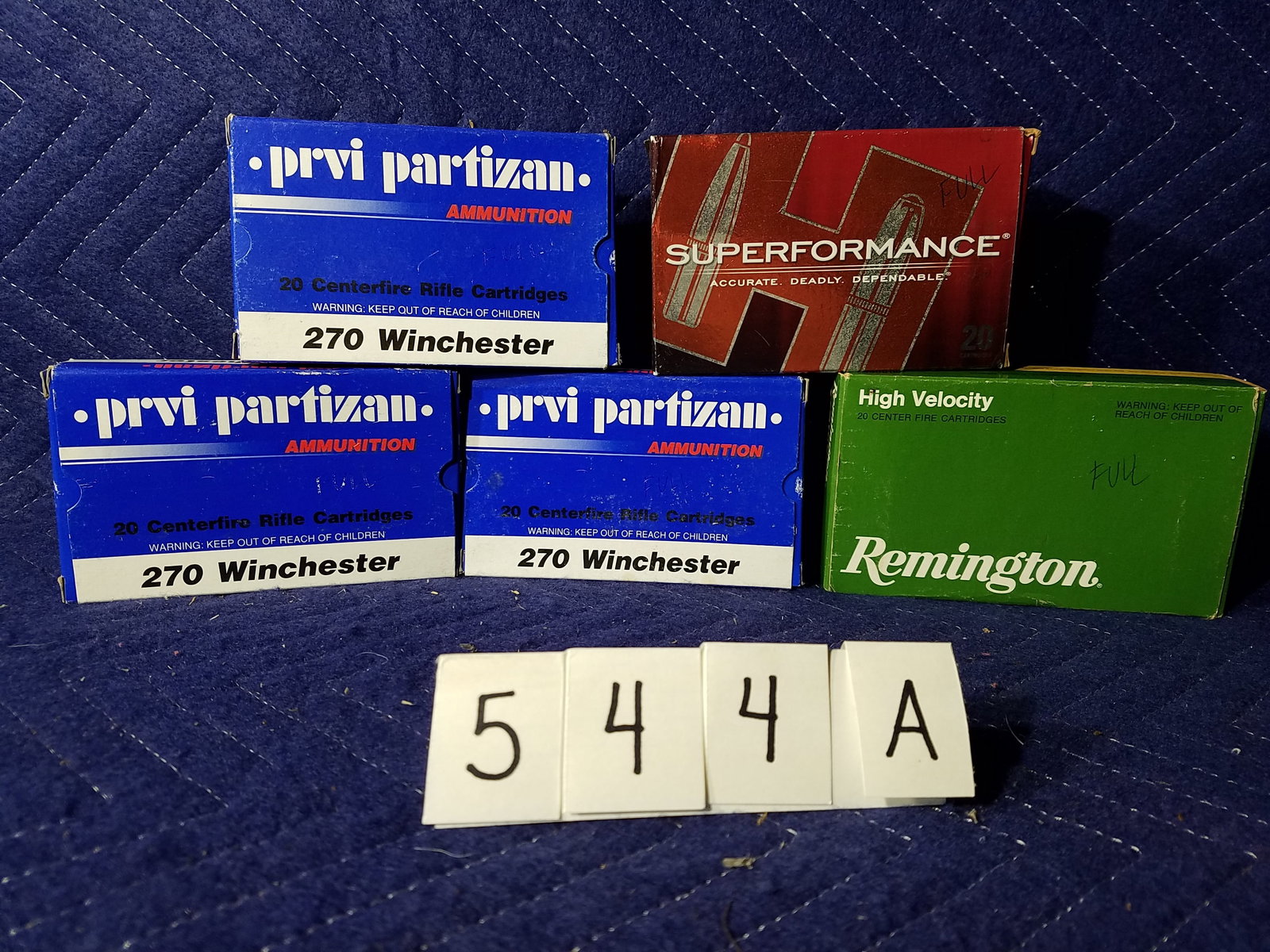 270 Winchester Ammo: 270 Winchester ammunition. One box of Remington, 130 grain PSP (20 rounds). One box of Hornady, 130 grain GMX (20 rounds). Three boxes of PRVI Partizan, 40 grain (60 rounds). 100 rounds total. See