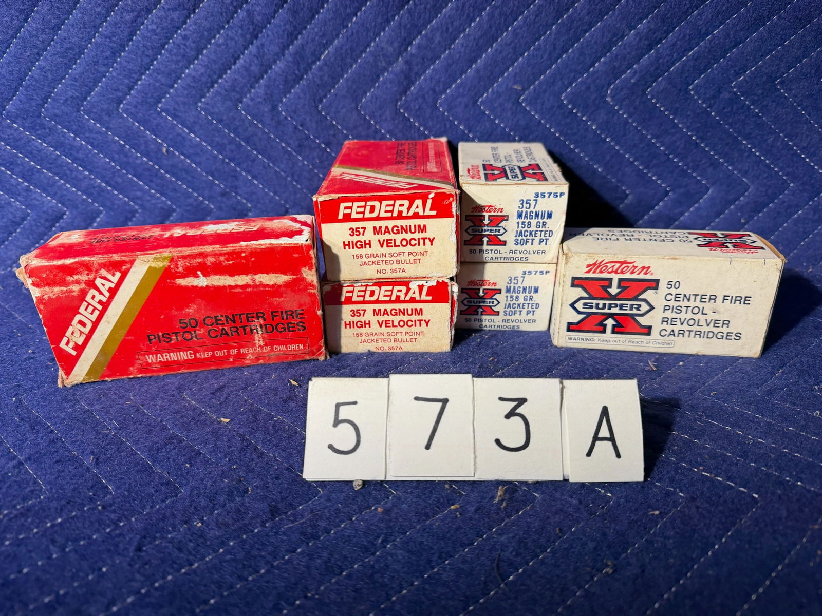 357 Magnum Ammo: 357 Magnum ammunition. Three boxes of Western, 158 grain JSP (150 rounds). Three boxes of Federal, 158 grain JSP (150 rounds). 300 rounds total. See photos.