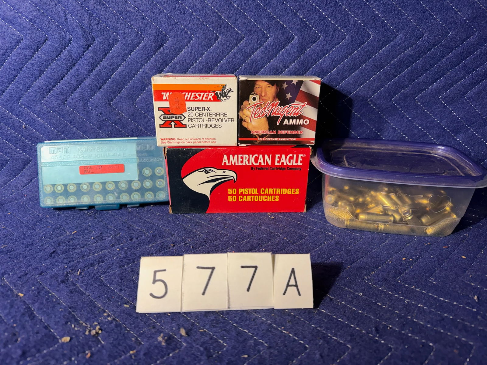 10mm Auto Ammo: 10mm Auto ammunition. One box of Winchester, 175 grain silvertip HP (20 rounds). One box of American Eagle, 180 grain high antimony lead (50 rounds). One box of Ted Nugent American Defender, 135