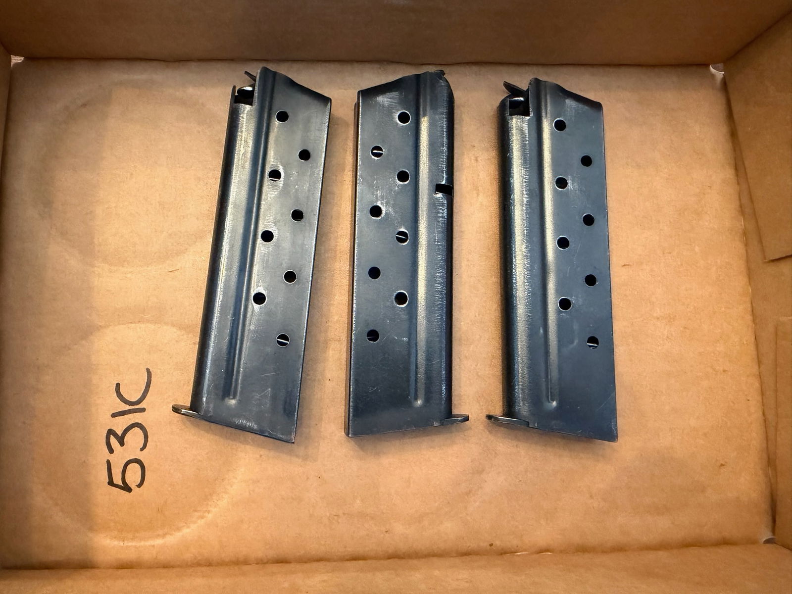 Three Original Colt 1911 Eight Round 38 Super Auto Magazines: Three original Colt 1911 eight round 38 Super Auto magazines. See photos.