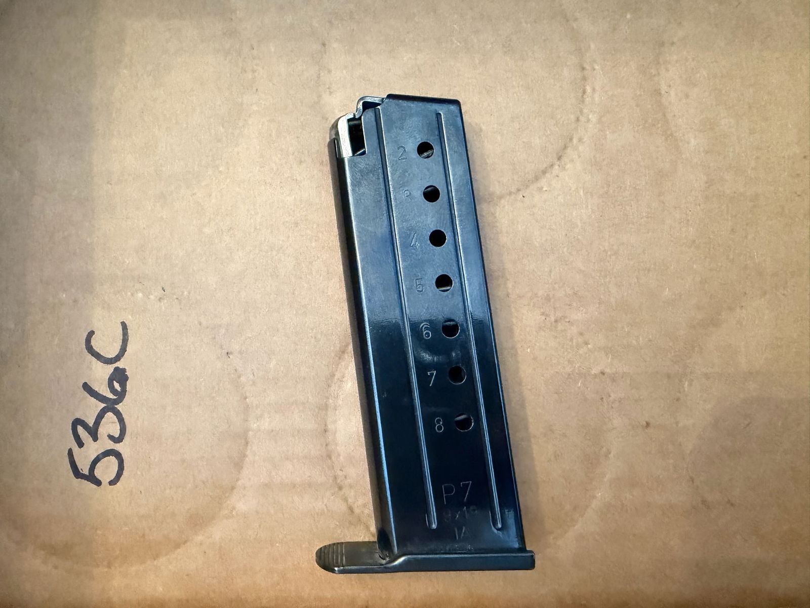 H&K P7 Eight Round 9mm Magazine: H&K P7 eight round 9mm magazine. See photos.