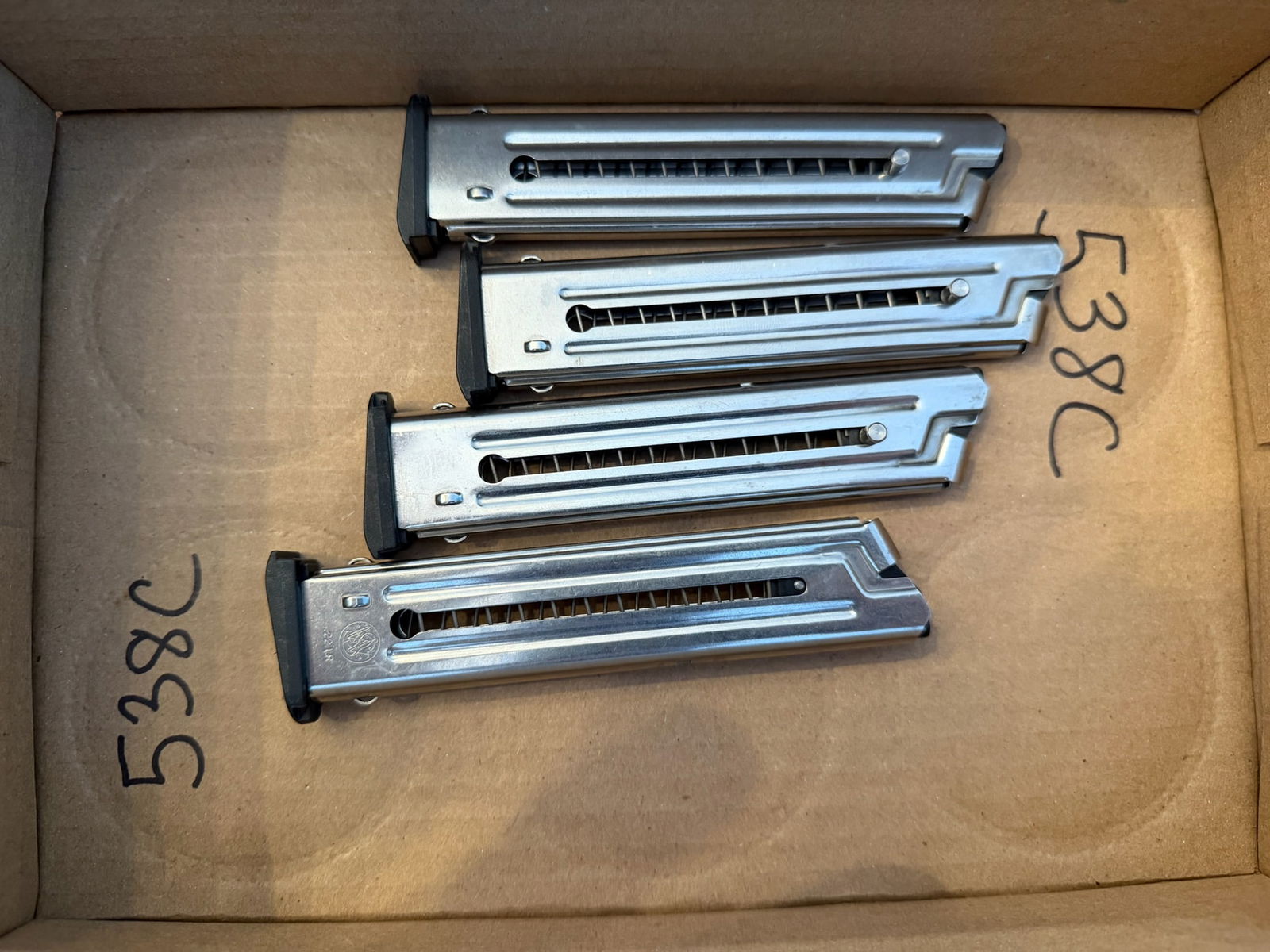 Four Smith & Wesson Victory Ten Round 22LR Magazines: Four Smith & Wesson Victory ten round 22LR magazines. See photos.