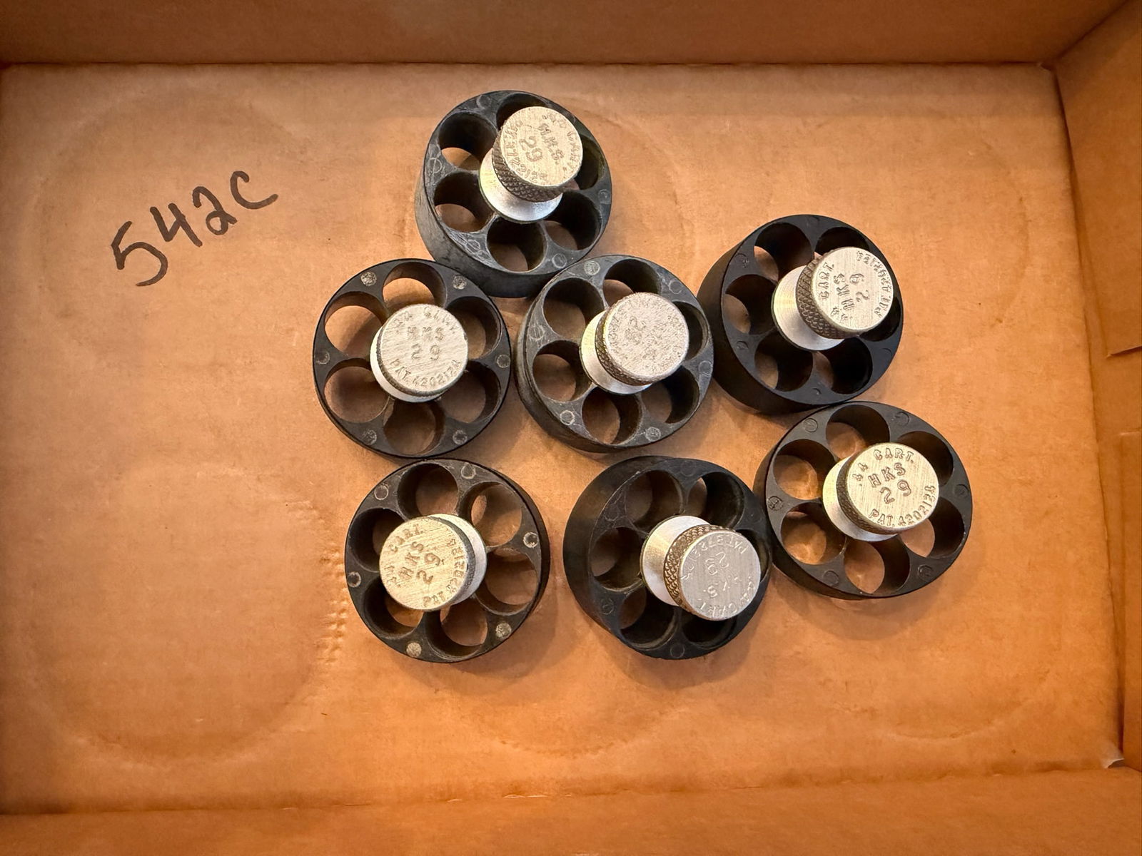 Seven Smith & Wesson 44 Special/44 Magnum Speed Loaders: Seven Smith & Wesson 44 Special/44 Magnum speed loaders. HKS 29. Six round. See photos.