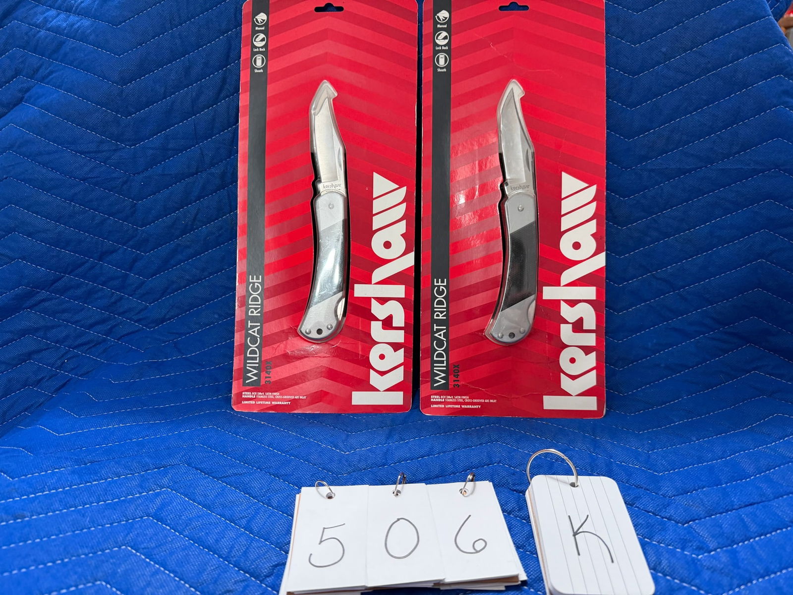 Two New Kershaw Wildcat Ridge No. 3140X Folding Knife: Two new Kershaw Wildcat Ridge No. 3140X folding knives with belt sheath. See photos.