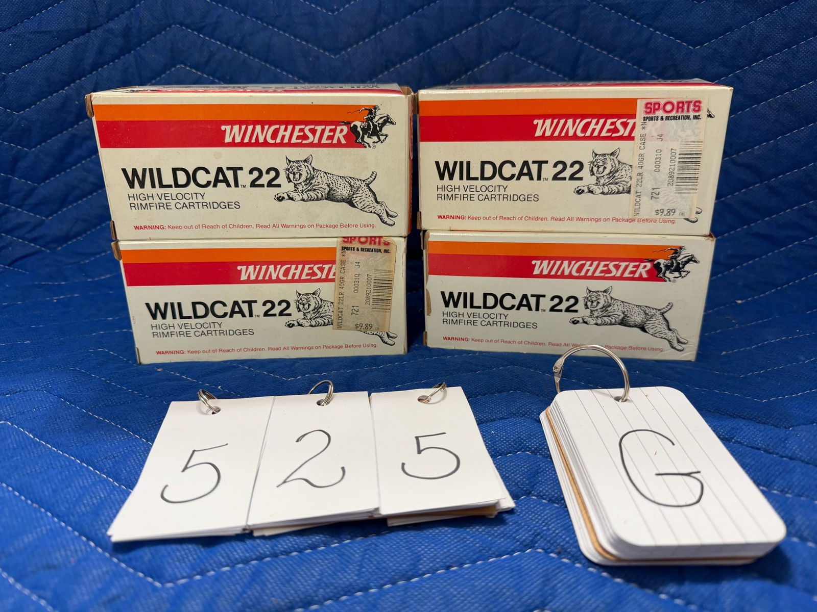 22LR Ammo: 22LR ammunition. Four boxes of Winchester Wildcat, 40 grain lead. 2000 rounds. See photos.