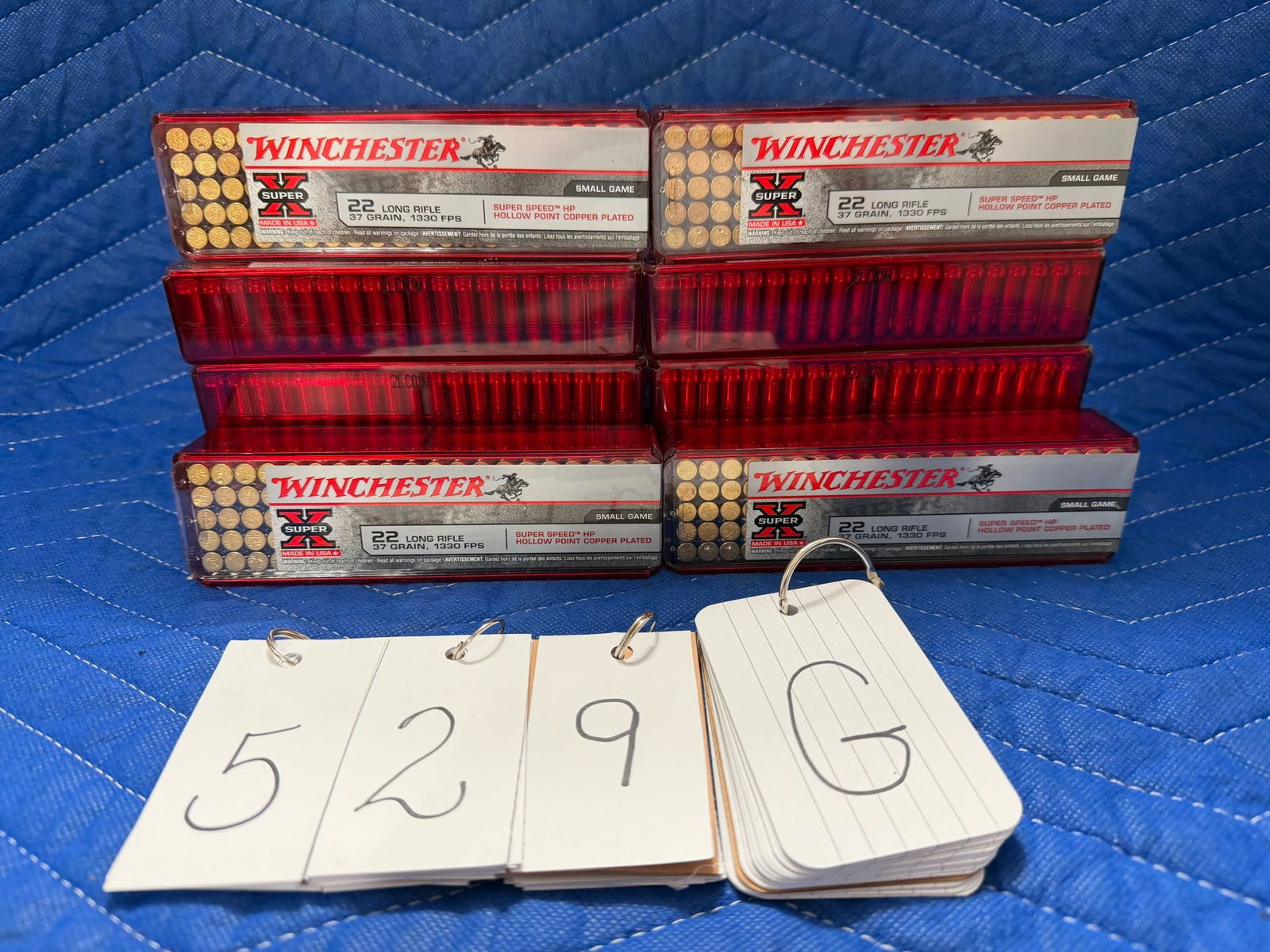 22LR Ammo: 22LR ammunition. Ten cases of Winchester Super X, 37 grain super speed HP copper plated. 1000 rounds. See photos.