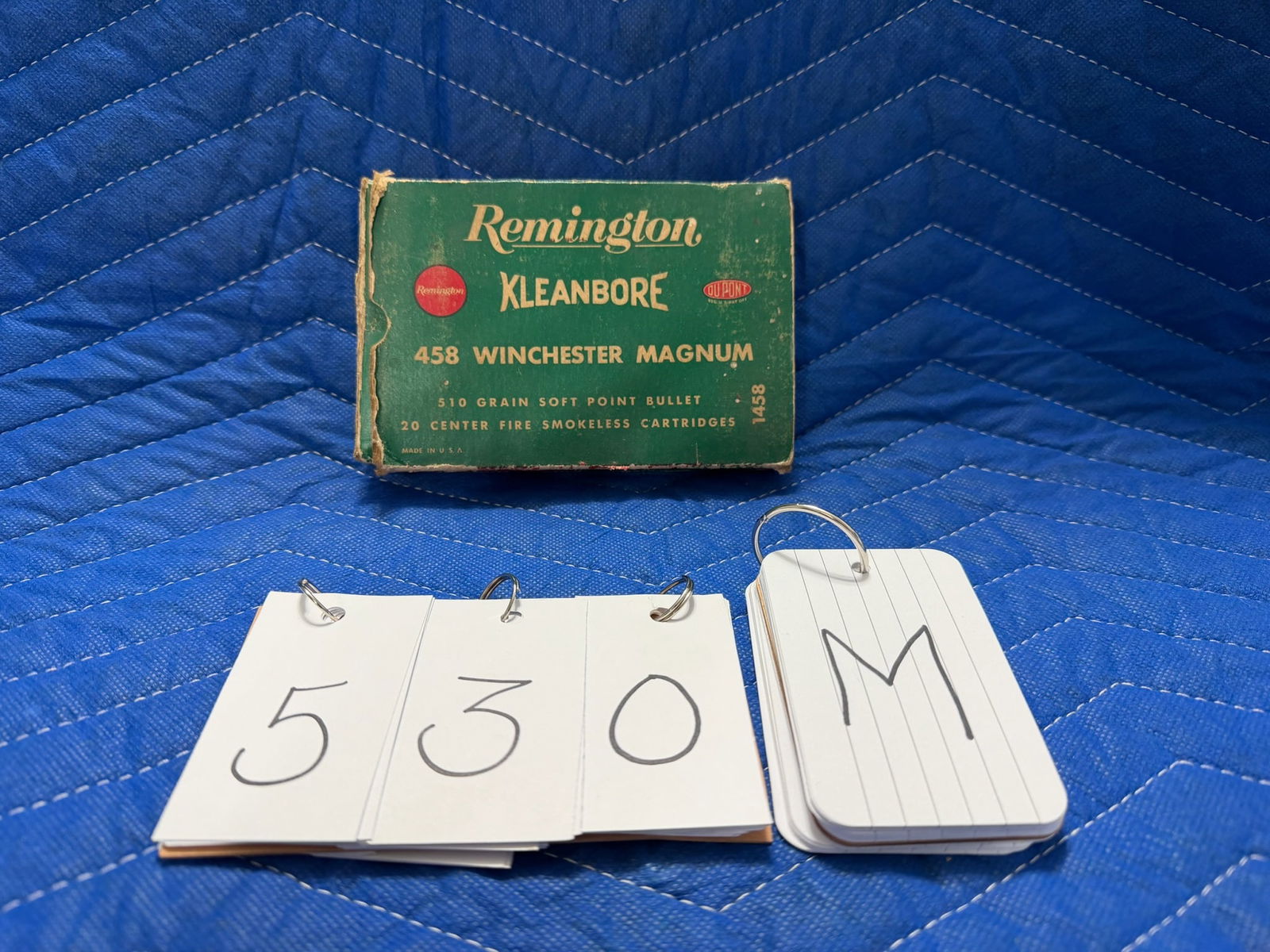 458 Winchester Magnum Ammo: 458 Winchester Magnum ammunition. One vintage box of Remington Kleanbore, 510 grain SP. 19 rounds. See photos.