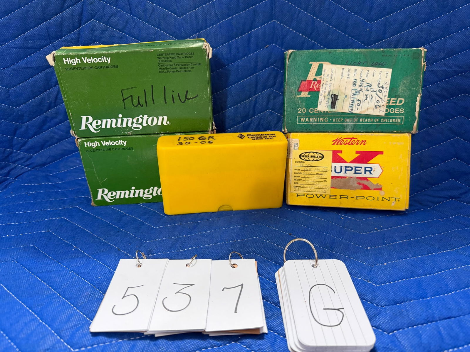 30-06 Springfield Ammo: 30-06 Springfield ammunition. Two boxes of Remington, 250 grain core-lokt SP (39 rounds). One box of reloads (20 rounds). One box of reloads (20 rounds). One polymer case of mixed factory (20