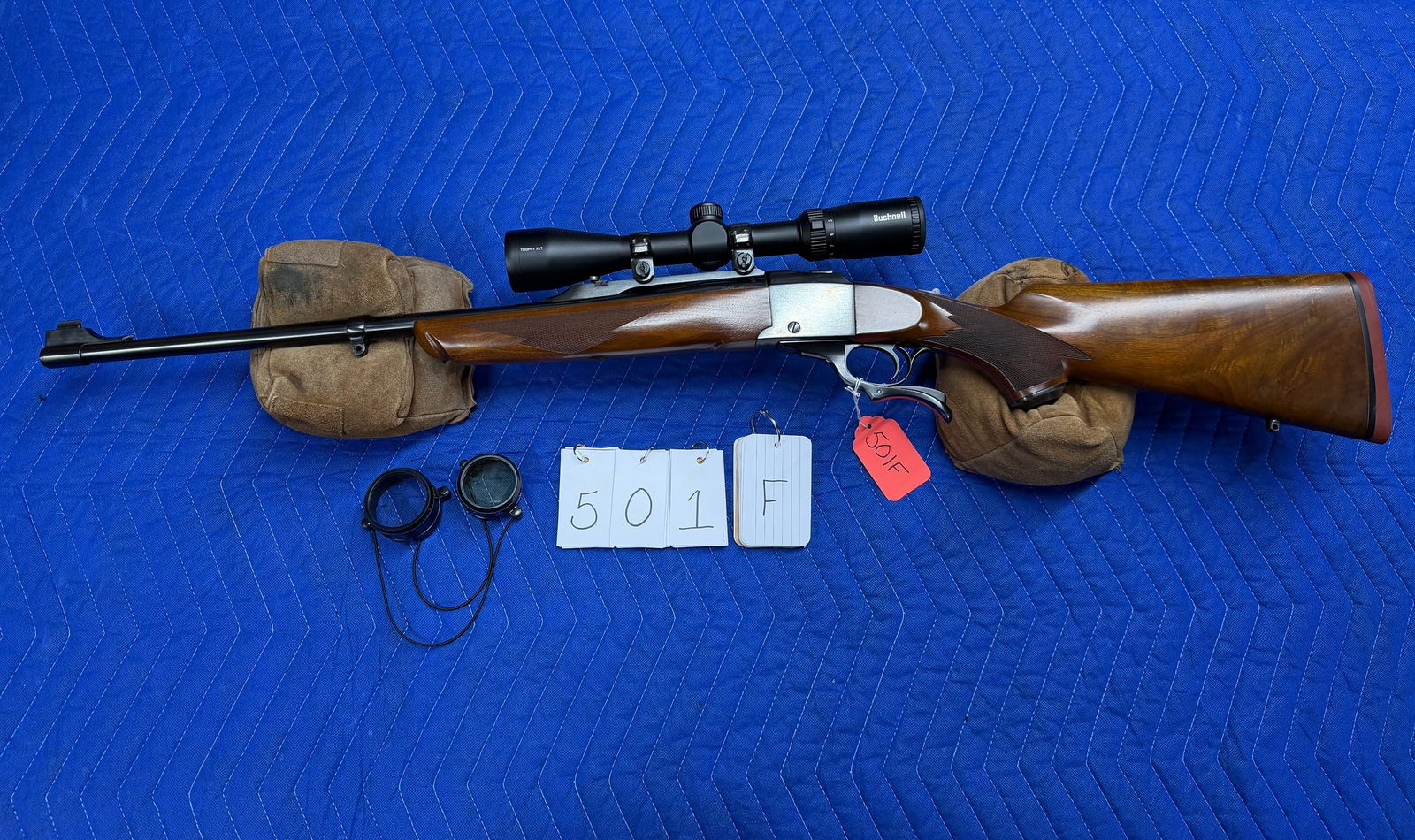 Ruger No. 1 30-06 Springfield: Ruger No. 1. 30-06 Springfield. 21" barrel. This gun is a safe queen and appears to be in unfired condition. It is in MINT condition. Has Ruger scope rings and a Bushnell 3-9x40 Trophy XLT scope. Seri